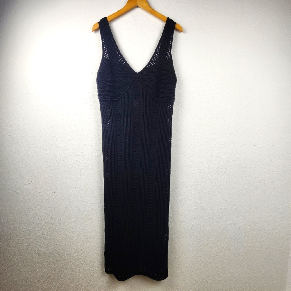 Forever 21 Black Open Knit Sleeveless BOHO Beachy Maxi Dress V-Neck Plus Size 1X